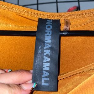 Norma Kamali burnt orange maxi bodycon one shoulder dress